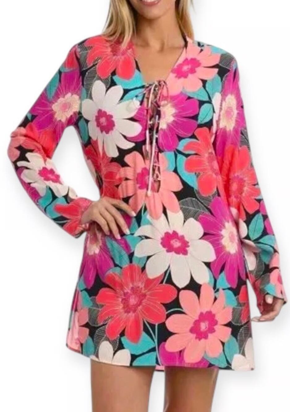 La Blanca Resort Wear In Bloom Lace Up Swim Cover Up XS NWT